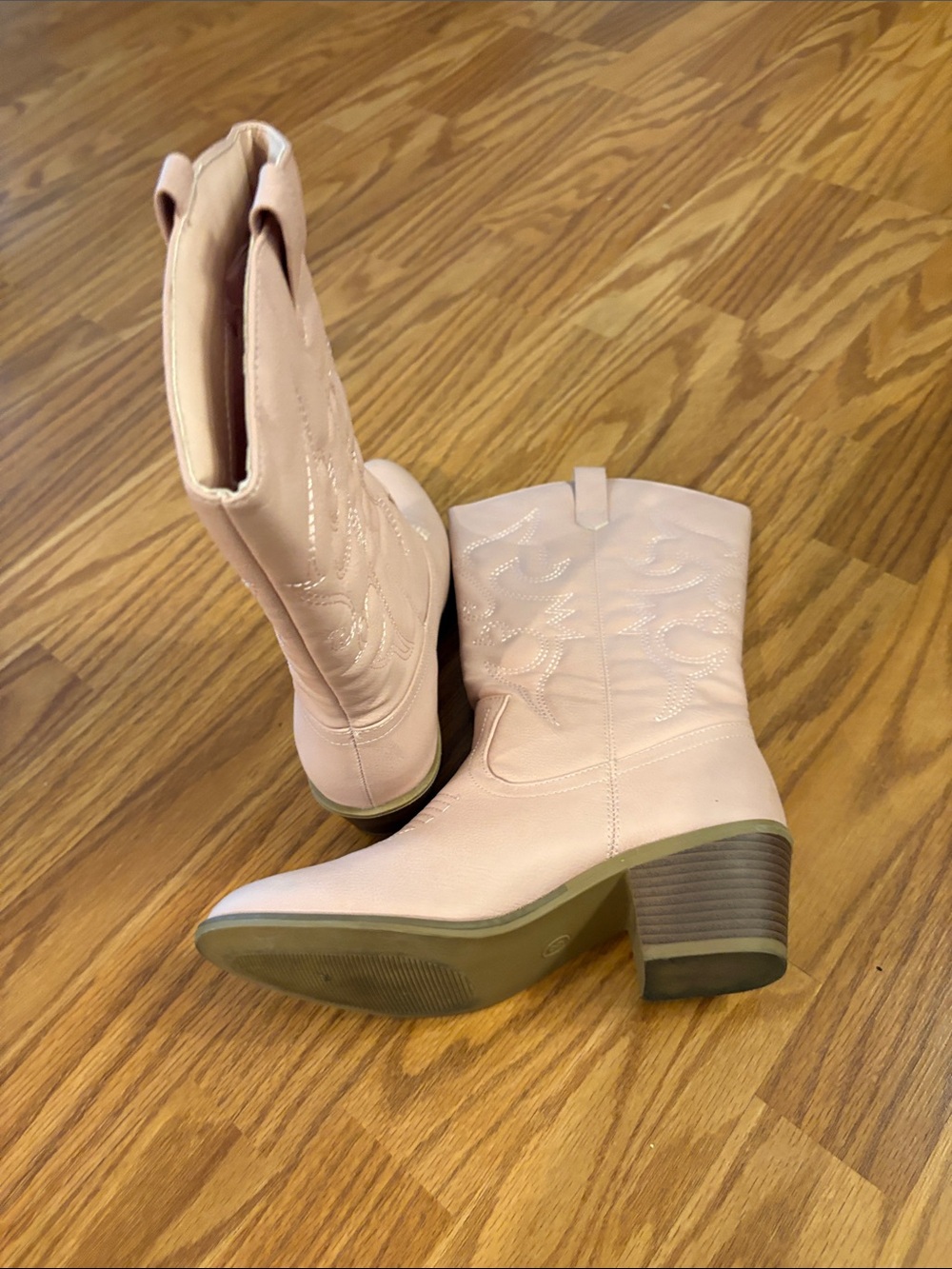 Women’s Pink Western Mid-Calf Boots - Stylish Cowgirl Heel